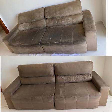 Sofá antes e depois da higienização