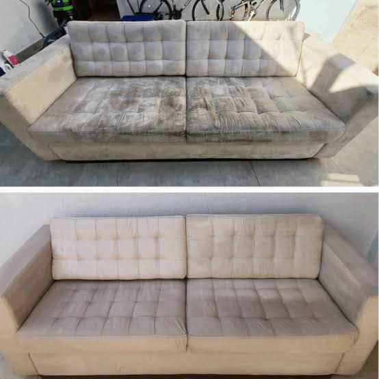 Sofá antes e depois da higienização