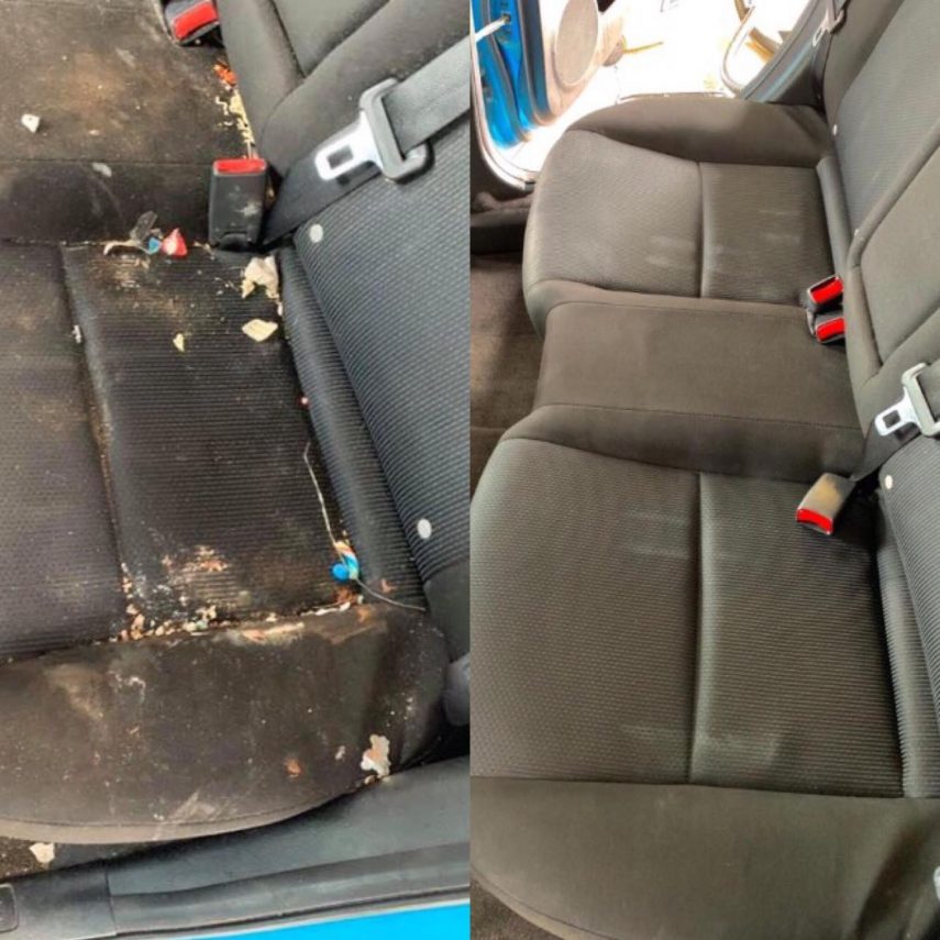 Banco traseiro antes e depois da higienização